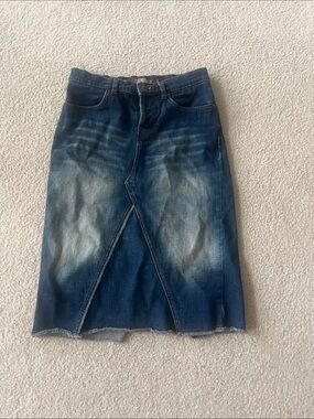 Denim&Co Washed Blue Back-Slit Midi Denim Skirt